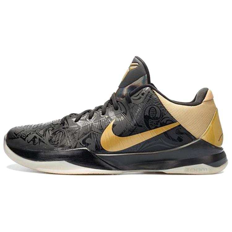 Nike Nike Zoom Kobe 5 Big Stage Away Cushioning Slip Resistant Low top Basketball Shoes Men's Black Gold