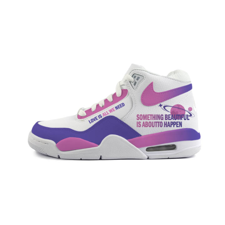 Nike Nike Flight Legacy Slip Resistant Abrasion Resistant Mid top Vintage Basketball Shoes Unisex White Purple