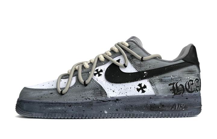 Nike Nike Air Force 1 LE Slip Resistant Abrasion Resistant Cushioning Low top Canvas Shoes GS Gray Black