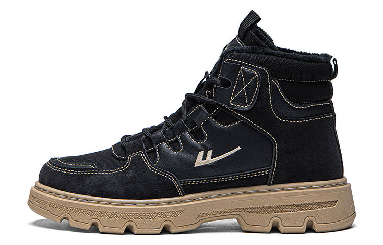 WARRIOR Thickened And Fleece Lined Insulated Shoes Short Combat Boots Men's Black