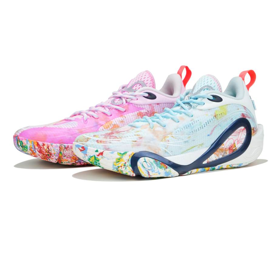 Li-Ning Li Ning Cushioning Slip Resistant Abrasion Resistant Low top Basketball Shoes Men's Blue Pink Mismatched