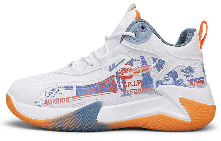 WARRIOR High top Basketball Shoes Unisex White Blue Orange