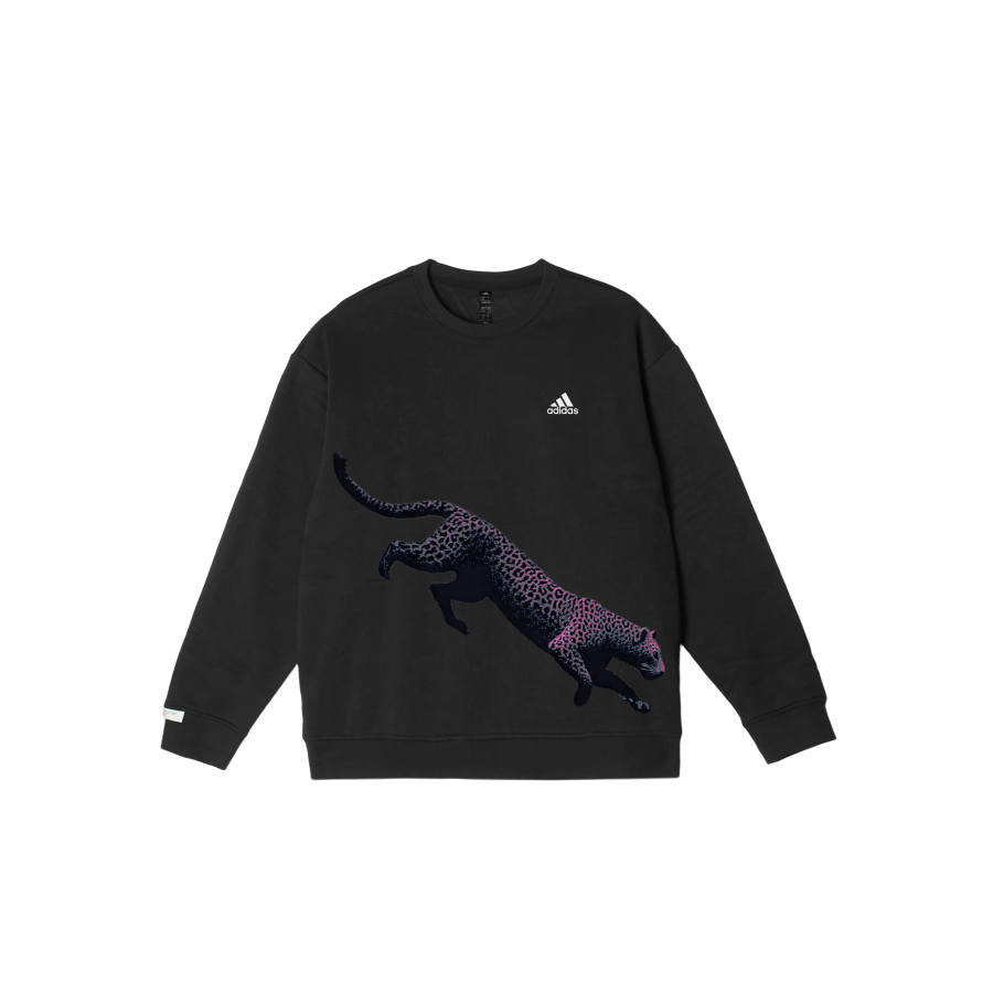 Adidas Adidas LABEL Little Purple Leopard YMK Graffiti Print Comfortable Crew Neck Fleece Lined Pullover Long Sleeved