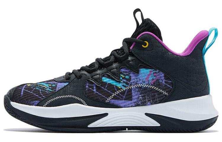 QIAODAN Slip Resistant Abrasion Resistant Mid top Basketball Shoes Men's Black Blue