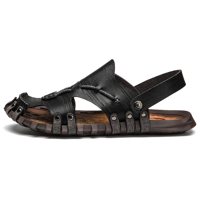 CANUVEN CANUVEN Microfiber Leather One Strap Sandals Men's