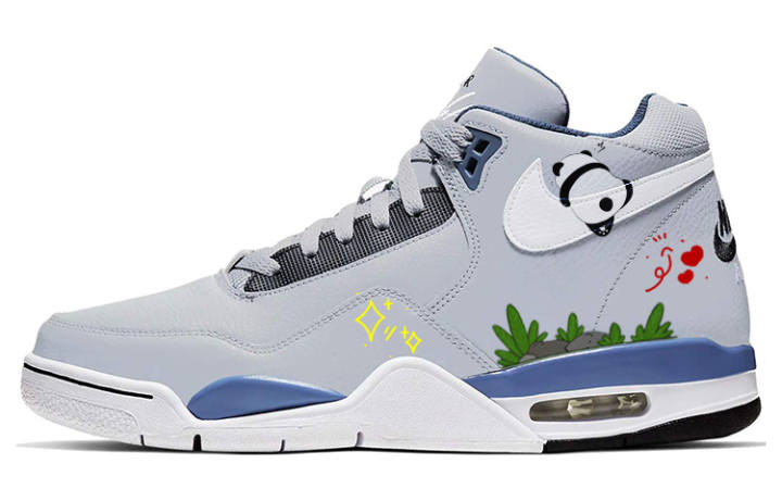 Nike Nike Flight Legacy Heart Panda, Grass Stone Panda Abrasion Resistant Mid top Vintage Basketball Shoes Men's Gray Blue