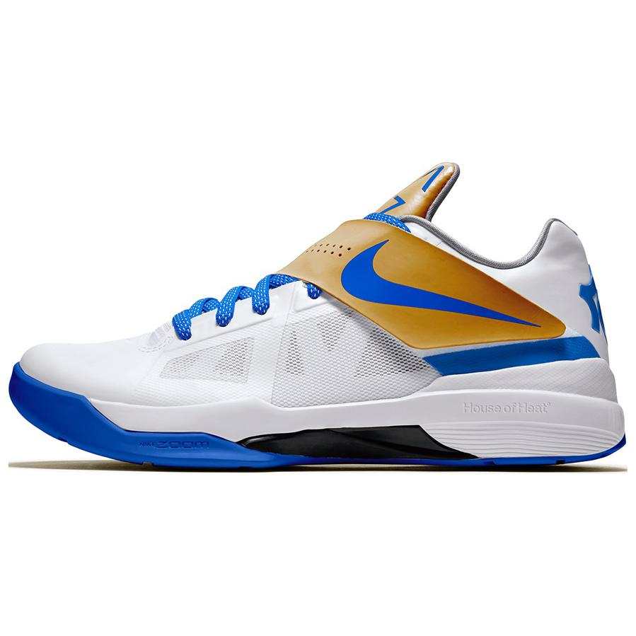 Nike Nike KD 4 Slip Resistant Abrasion Resistant Low top Basketball Shoes Unisex White Blue Brown