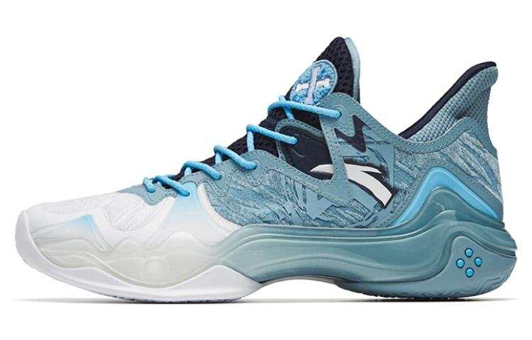Anta Shock Wave 4 Husky Cushioning Anti-Slip And Wear-Resistant Low-Top Performance Basketball Shoes Blue White