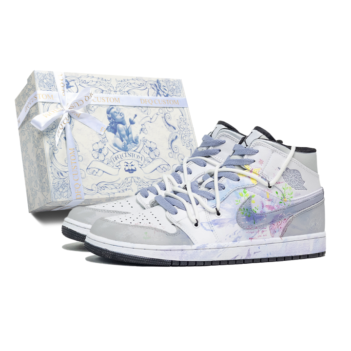 Jordan Jordan Air Jordan 1 Da Vinci Custom Box, Winter Graffiti Abrasion Resistant Breathable Abrasion Resistant Breathable