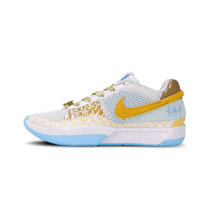 Nike Nike Ja 1 Cushioning Slip Resistant Low top Basketball Shoes Unisex White Blue Gold