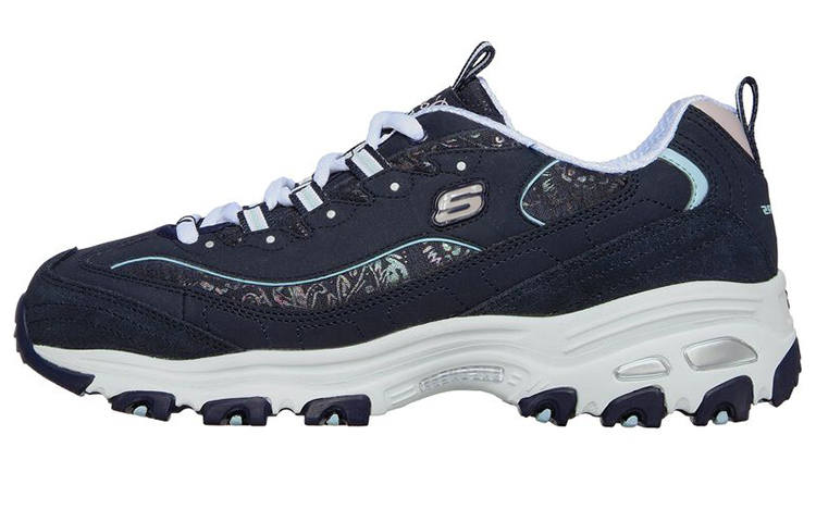 Skechers D'Lites Sparkling Rain Artificial Leather Abrasion Resistant Low top Chunky Sneakers Women's Marine Blue