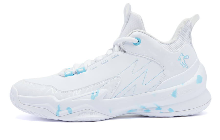 QIAODAN Cushioning Abrasion Resistant Cushioning, Wear Resistant Mid top Basketball Shoes Men's White Blue