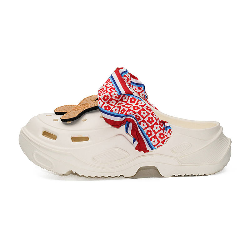 OUBT OUBT Floral Fabric Wrap, Cross Bandage Clogs Unisex Ecru