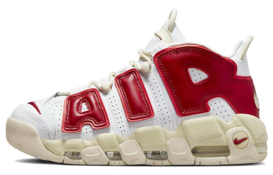Nike Nike Air More Uptempo Leather Cushioning Slip Resistant Abrasion Resistant Mid top Basketball Shoes Unisex White Red