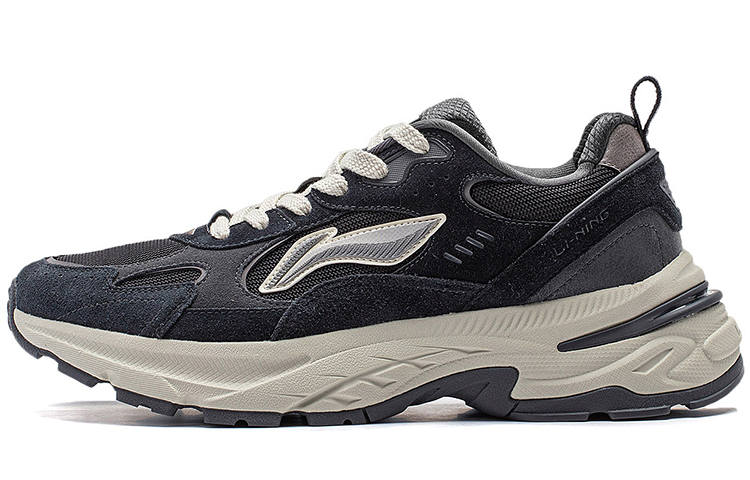 Li-Ning Li Ning Beicheng Cushioning Slip Resistant Abrasion Resistant Support Low top Chunky Sneakers Men's Black Gray
