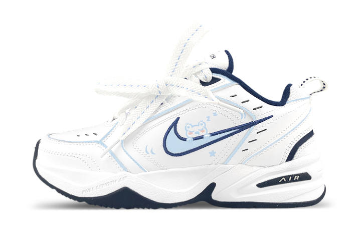 Nike Nike Air Monarch 4 Synthetic Leather, Leather Slip Resistant Low top Chunky Sneakers Unisex White Blue