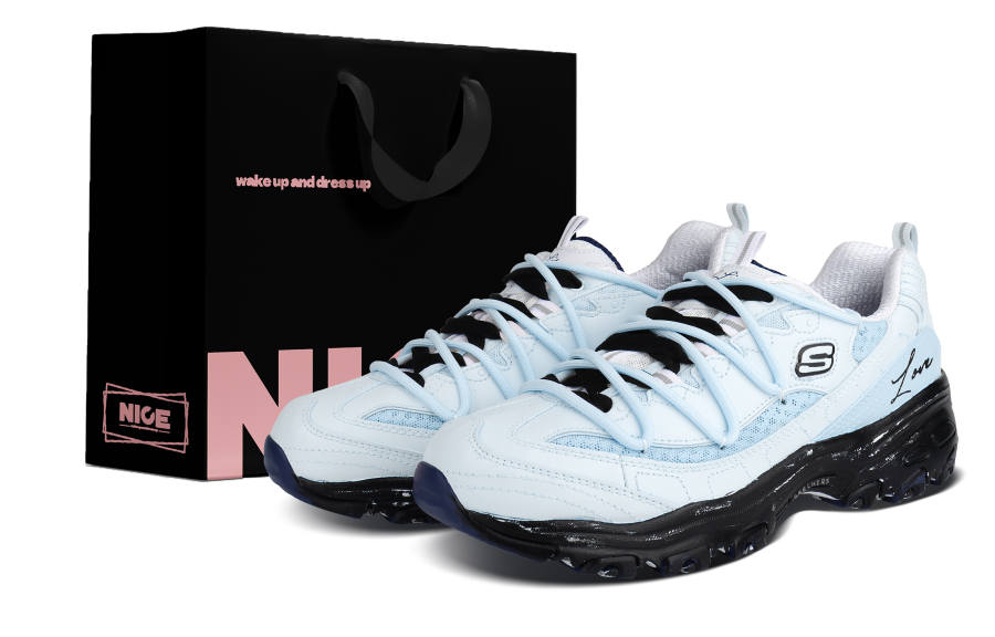 Skechers D'Lites 1.0 Early Sleep Production, Aegean Sea Blue, Shopping Bag Low top Chunky Sneakers Women's Light Blue