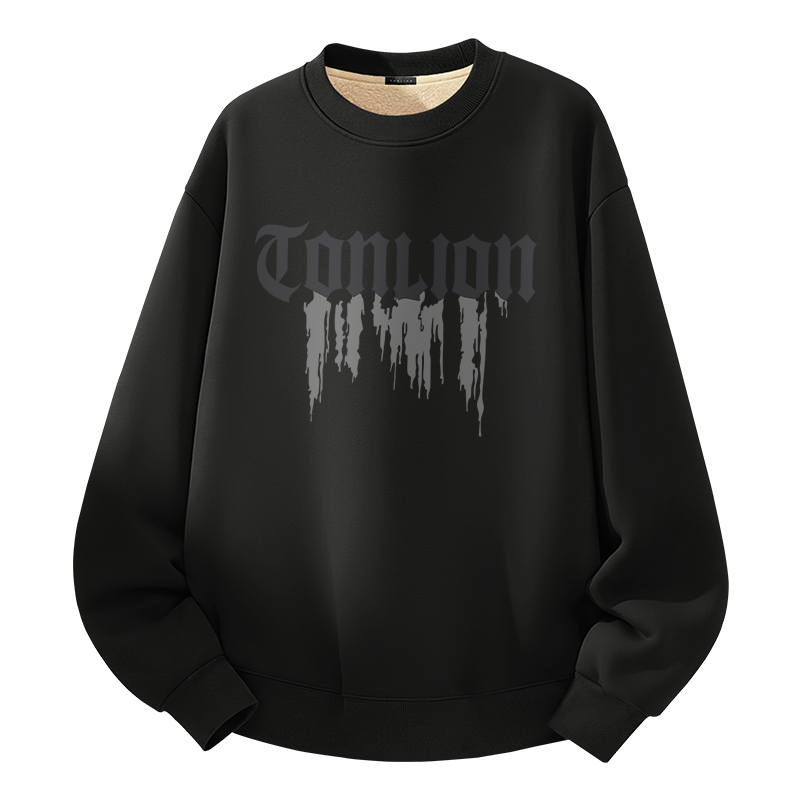 Tonlion Sweatshirts Unisex Crew Neck Thickened Regular