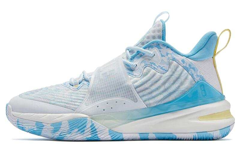 QIAODAN Ice Blade Wave Cushioning Abrasion Resistant Breathable Mid top Basketball Shoes Men's White Blue