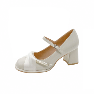 UMEK Chunky Heel Mary Jane Shoes Women's White