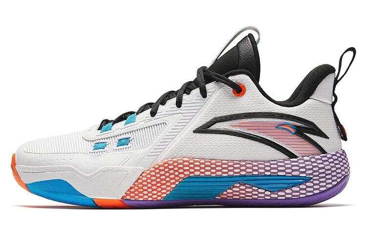 Anta Speed Battle 5 Comfortable Round Toe Cushioning, Wear Resistant Mid top Basketball Shoes Men's White Black Blue