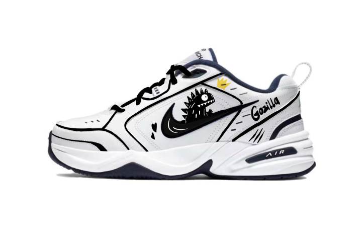 Nike Nike Air Monarch 4 Godzilla Synthetic Leather Comfortable Abrasion Resistant Low top Chunky Sneakers Unisex Black White