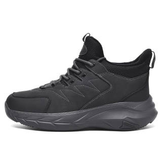 YIJIABAO Slip Resistant Thermal Mid top Chunky Sneakers Men's Black Gray