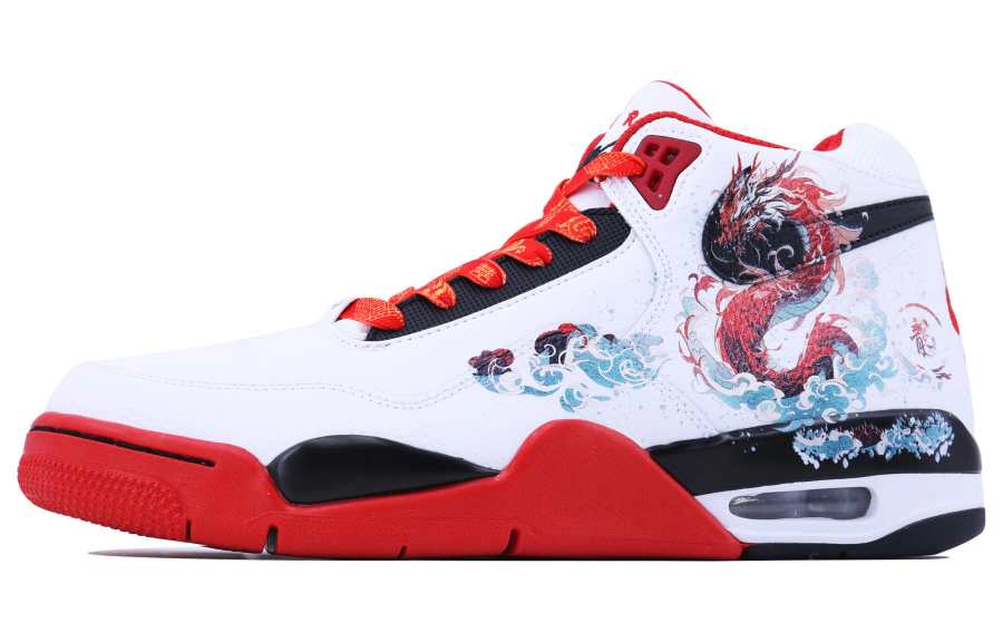 Nike Nike Flight Legacy Auspicious Year Of The Dragon SDS Mid top Vintage Basketball Shoes Unisex Black Red White