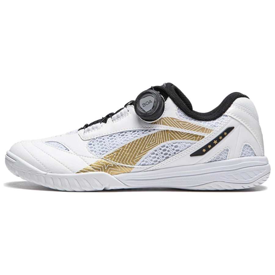 Li-Ning Li Ning Abrasion Resistant Low top Table Tennis Shoes Unisex White Gold Black