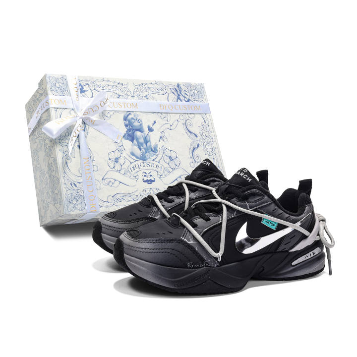 Nike Nike Air Monarch 4 Leather Abrasion Resistant Abrasion Resistant Low top Chunky Sneakers Unisex Gray Black