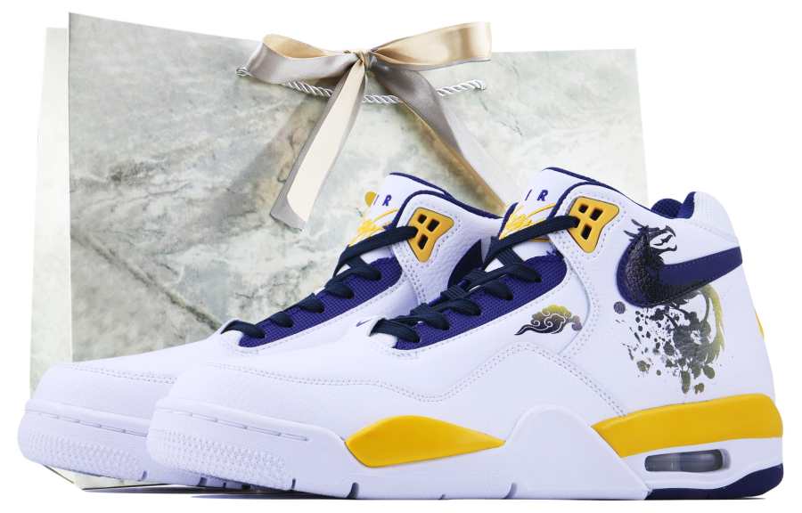 Nike Nike Flight Legacy Tiger Dragon 2 SDS Mid top Vintage Basketball Shoes Men's Purple Gold