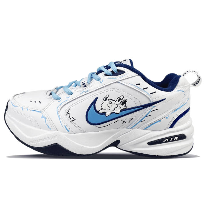 Nike Nike Air Monarch 4 Cow Split Leather Slip Resistant Slip Resistant Low top Chunky Sneakers Unisex White Blue