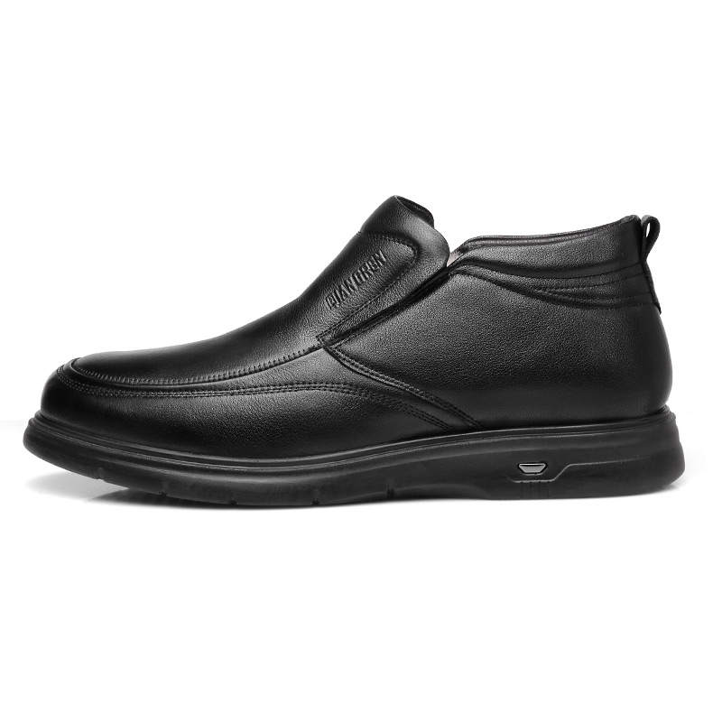 QIANGREN 3515 High Top Insulated Shoes Thickened And Fleece Lined Wool Leather Shoes Men's Casual Shoes Black