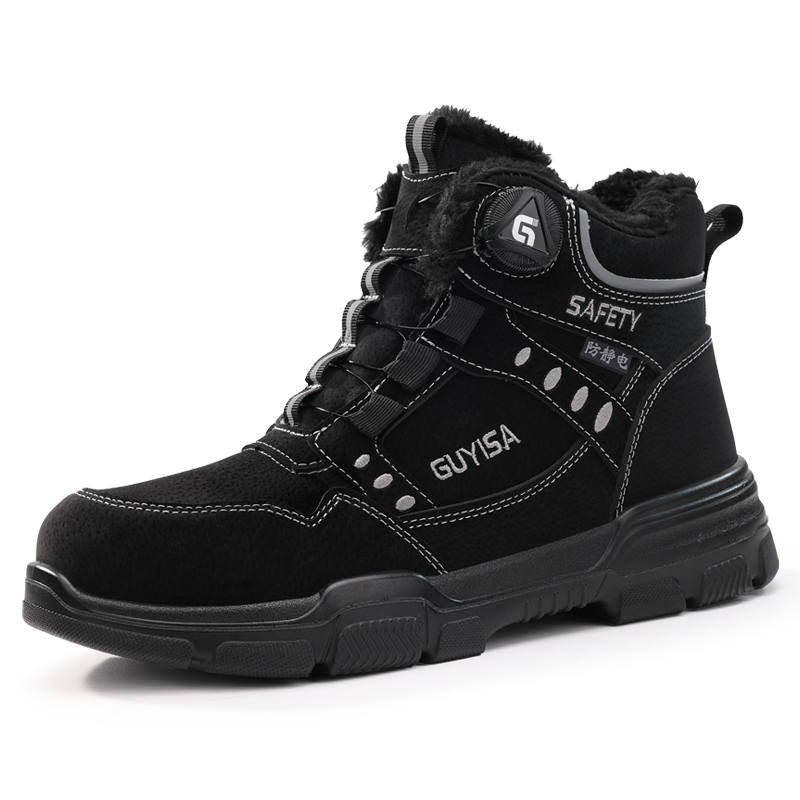GUYISA Winter High Top Fleece Lined Thermal Cold Resistant Gas Station Anti Static Protective Shoes Unisex Black