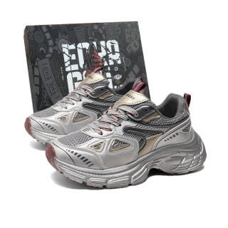EOKAGAH Cushioning Slip Resistant Abrasion Resistant Low top Chunky Sneakers Women's Silver Gray