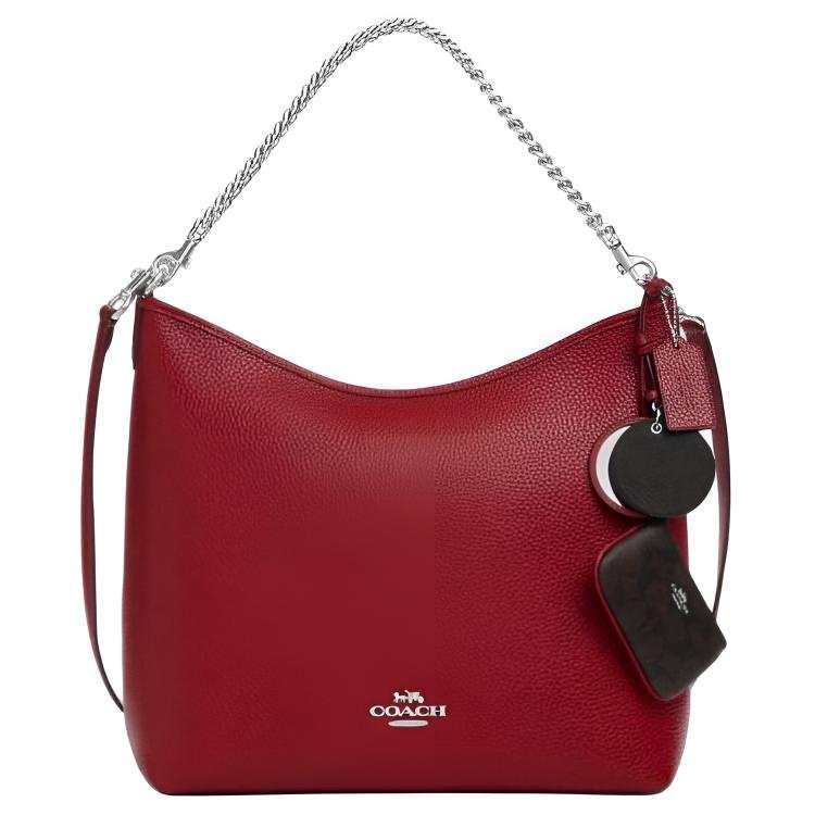 COACH Bright Soft Pebble Leather One Shoulder Handbag Large Women's Red