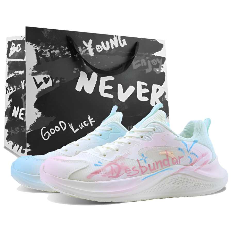 Anta Wander 2 Cushioning Breathable Lightweight Low top Running Shoes Women's Blue Pink Mismatched