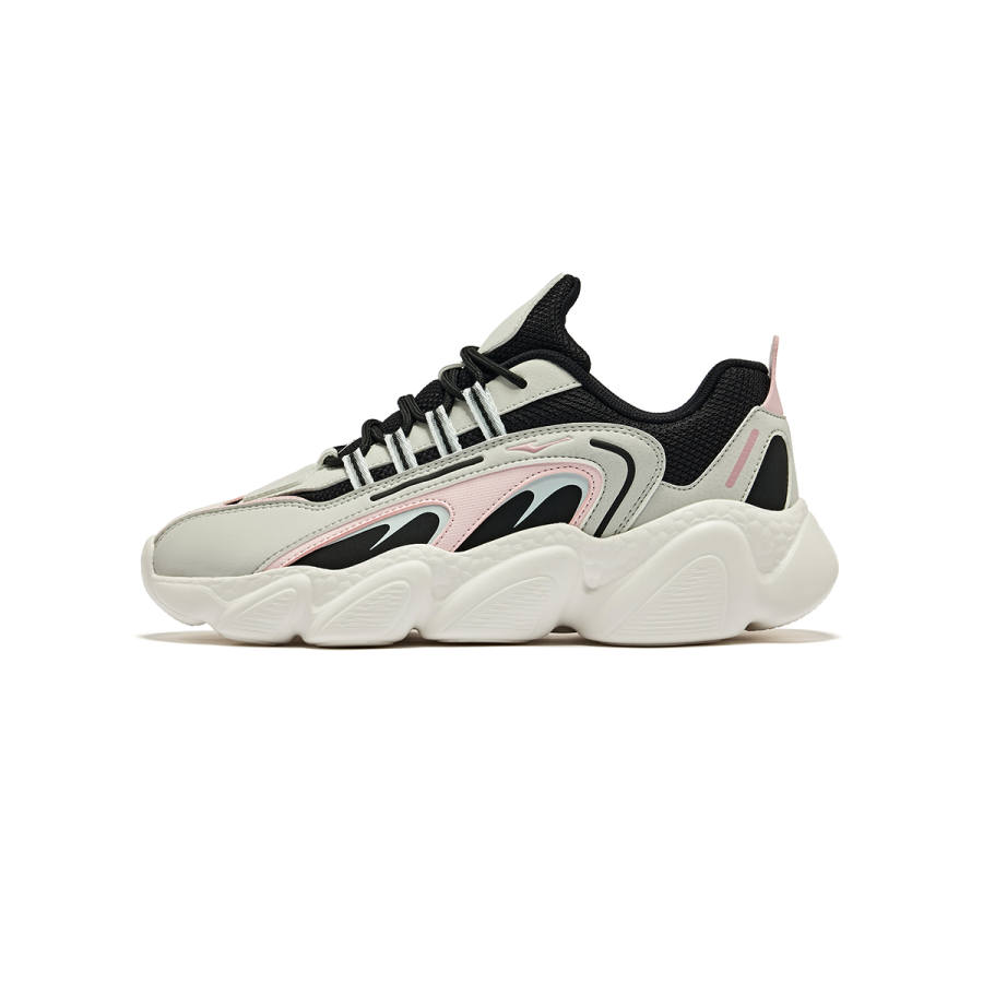 Erke Sweetheart 2.0 Synthetic Leather, Leather Cushioning Coverage Mid top Running Shoes Women's Black White