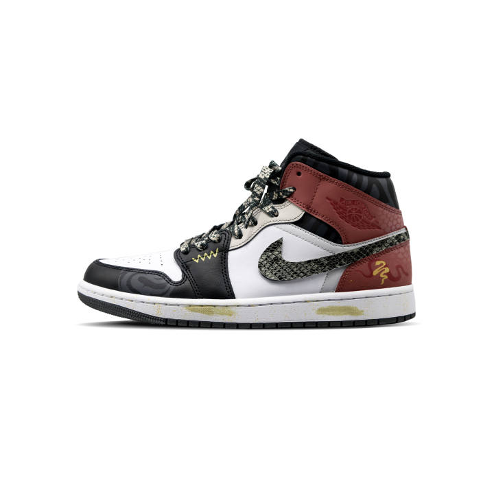 Jordan Jordan Air Jordan 1 Mid Blessing Snake Descends Slip Resistant Abrasion Resistant Slip Resistant Abrasion Resistant