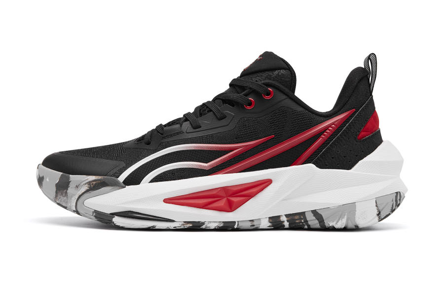 QIAODAN Cushioning Slip Resistant Breathable Support Lightweight Rebound Grip Low top Basketball Shoes Men's Black Red