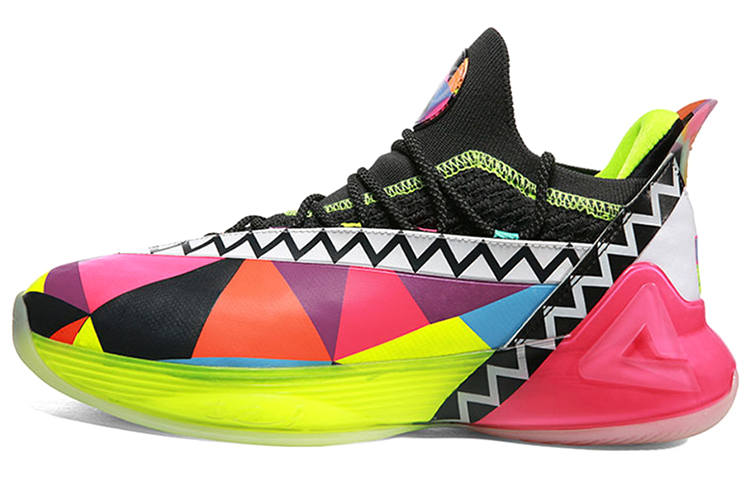 PEAK Parker Seven Taichi Leather Cushioning Slip Resistant Abrasion Resistant Mid top Basketball Shoes Men's Rainbow