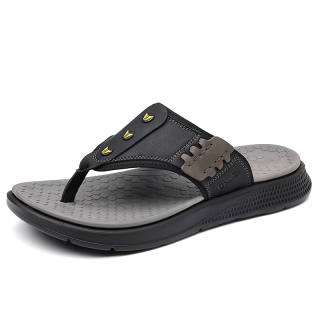 CANUVEN Leather Patchwork Abrasion Resistant Quick Dry Abrasion Resistant Quick Dry Flip Flops Men's
