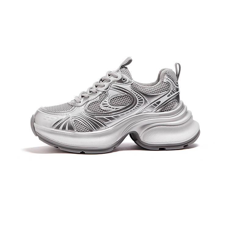CAMEL Silver Sparkle Chunky Sneakers Women's Low Top Gray Silver/Beige Gray/Gunmetal Black