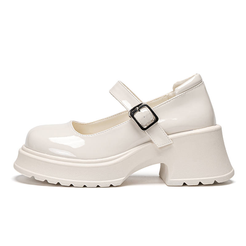 Warrior Chunky Heel Mary Jane Shoes 6CM Women's Ecru