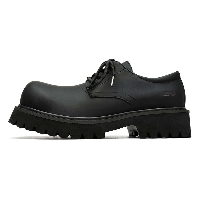 JIEPU Casual Leather Shoes Men's Low Top Black