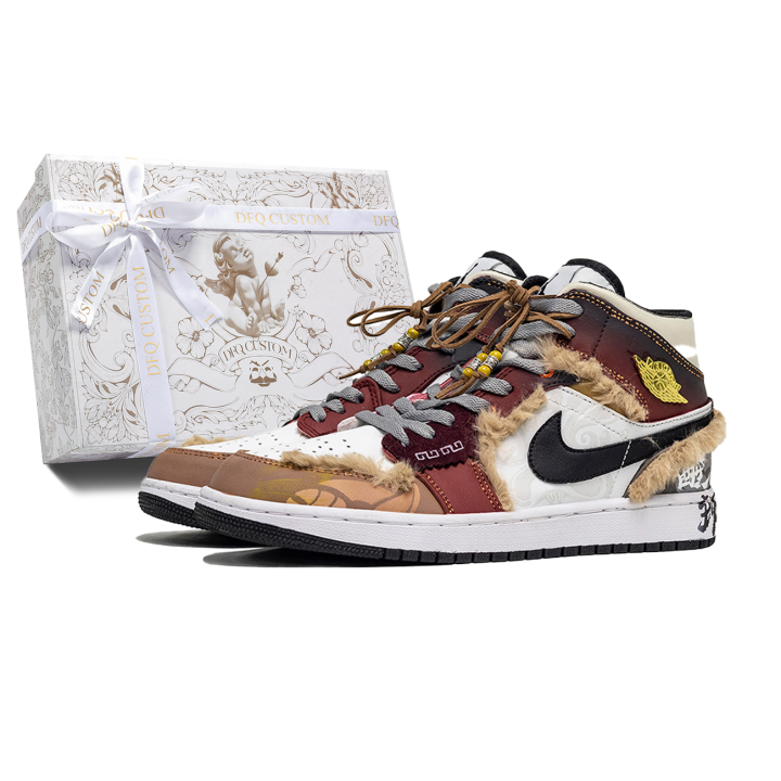 Jordan Jordan Air Jordan 1 Da Vinci Custom, Box, Lion Abrasion Resistant Breathable Abrasion Resistant Breathable Mid top