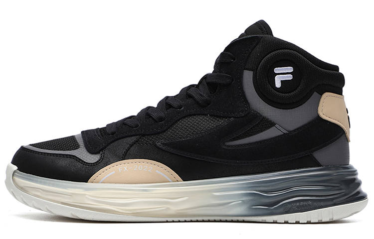 FILA FUSION FX 22 Textile, Synthetic Leather, Split Suede Mid top Vintage Basketball Shoes Men's Black Gray