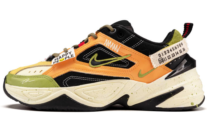 Nike Nike M2K Tekno Leather Abrasion Resistant Low top Chunky Sneakers Unisex Orange Green Black