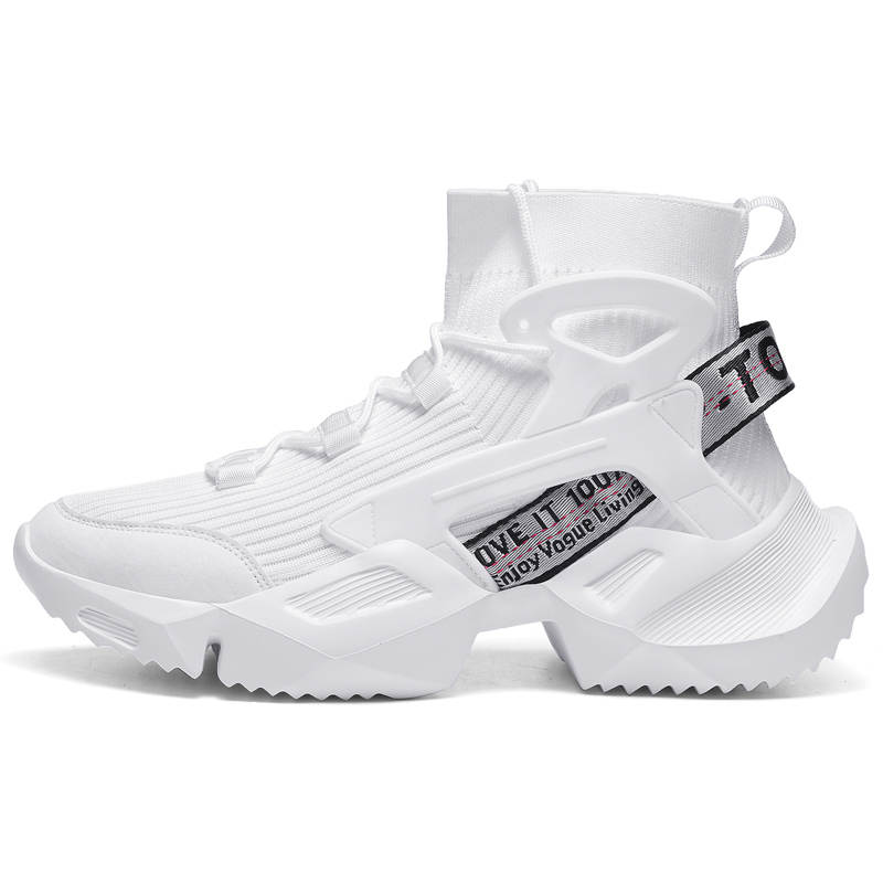 RUIKE Fabric Slip Resistant, Abrasion Resistant, Breathable High top Chunky Sneakers Unisex White