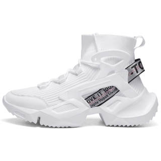 RUIKE Fabric Slip Resistant, Abrasion Resistant, Breathable High top Chunky Sneakers Unisex White